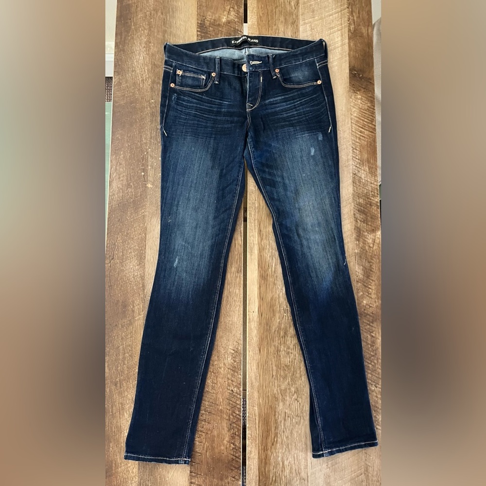 Express Blue Skinny Jeans with Subtle Distressing